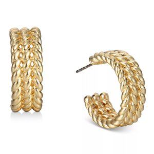 Charter Club Gold-Tone Small Twist Triple-Row C-Hoop Earrings